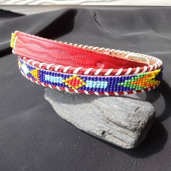 Beaded Belt Santa Fe tourist belt 1980s vtg 30" Kids Belt Small size - Picture 1 of 5